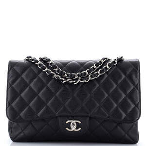 Chanel Jumbo Vintage Classic Single Flap Bag Quilted Caviar